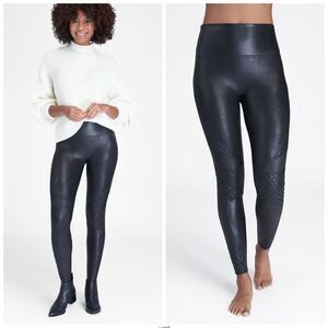 Spanx Quilted Faux Leather Legging in Very Black